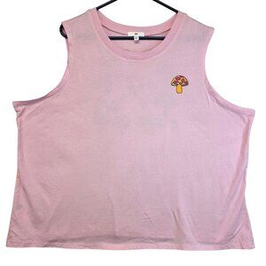 BP 3X Tank Top Funky Mushroom Graphic Oversized Fit Sleeveless Crew Neck Pink